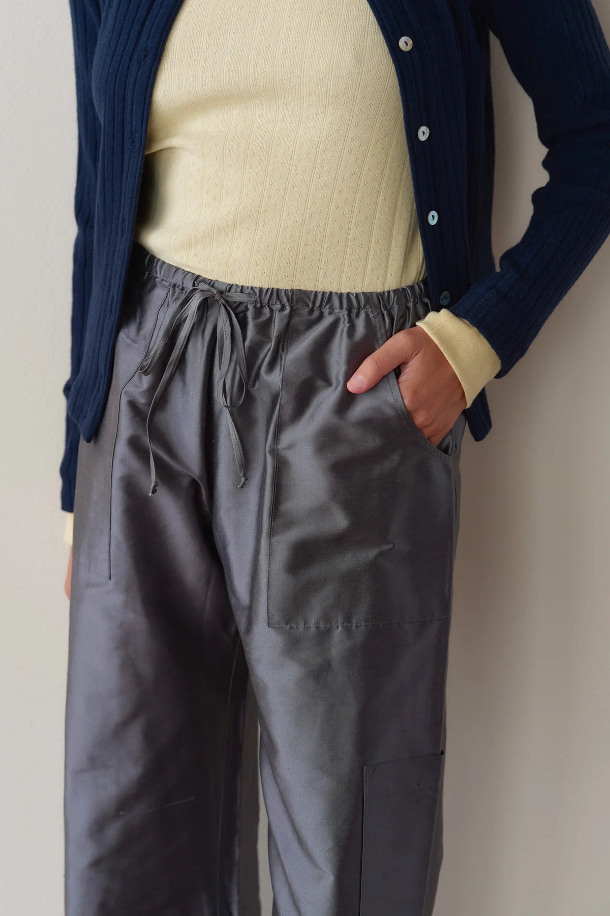 Silk Taffeta Cargo Pant - Pewter