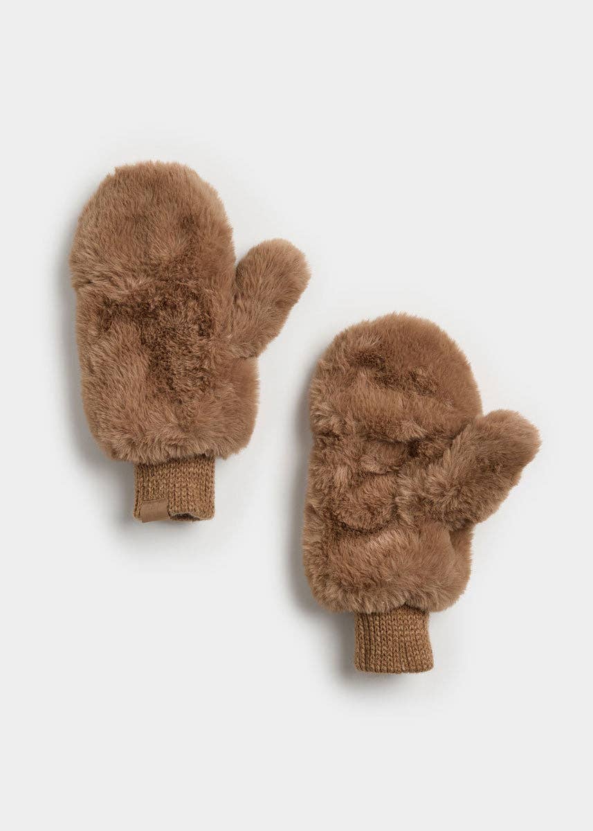 Faux-Fur Mittens - Taupe