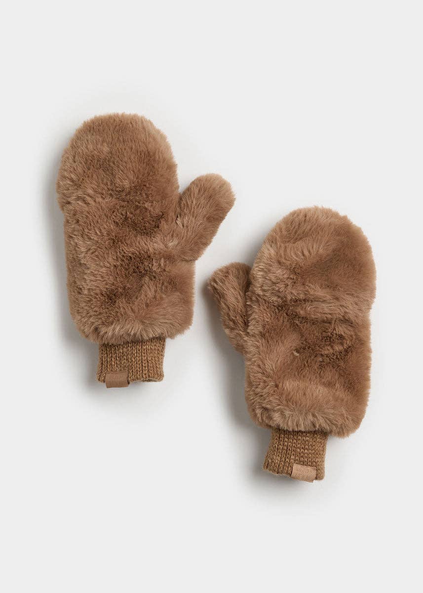 Faux-Fur Mittens - Taupe
