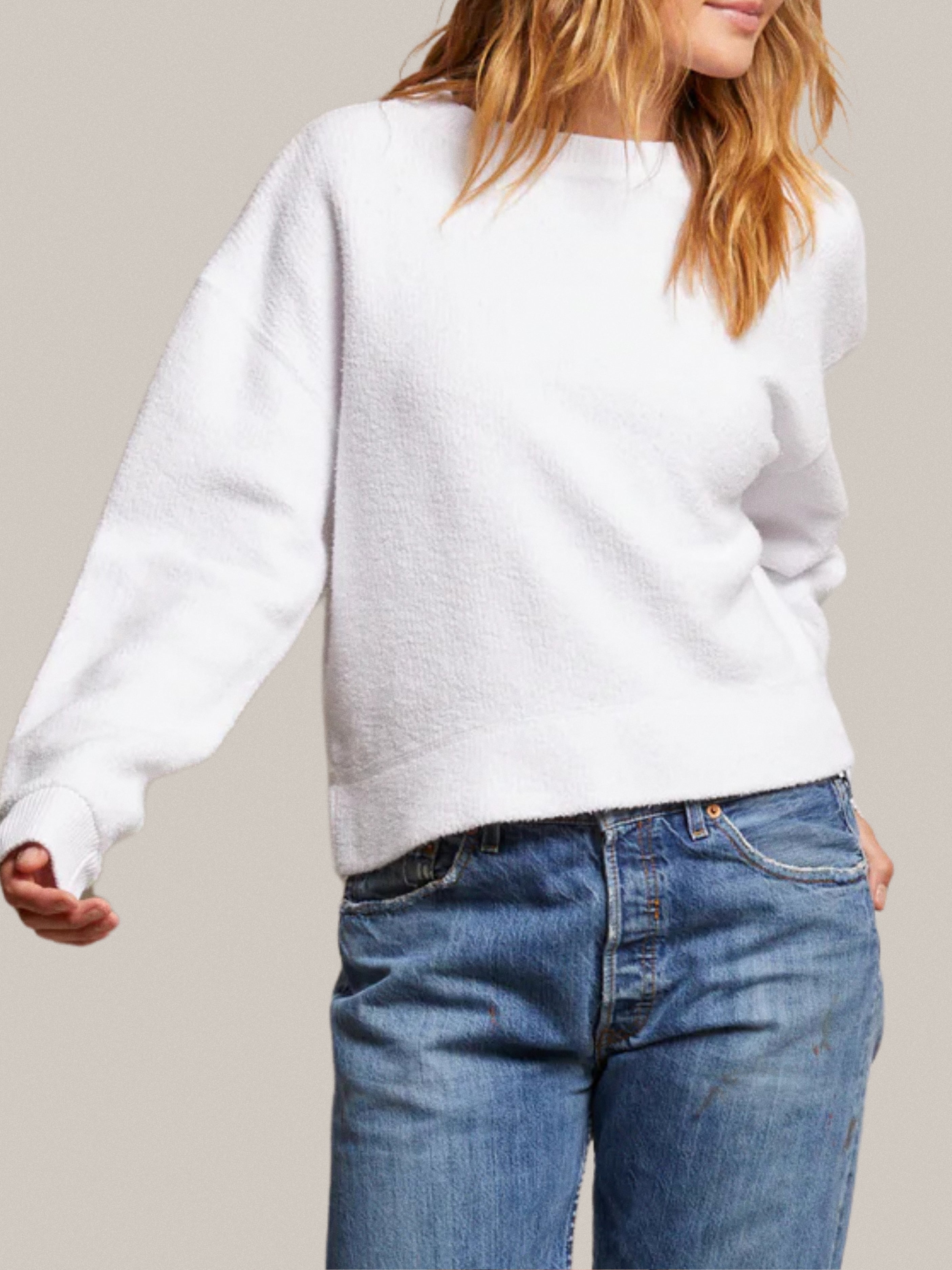 Reverse Fleece Pullover - White