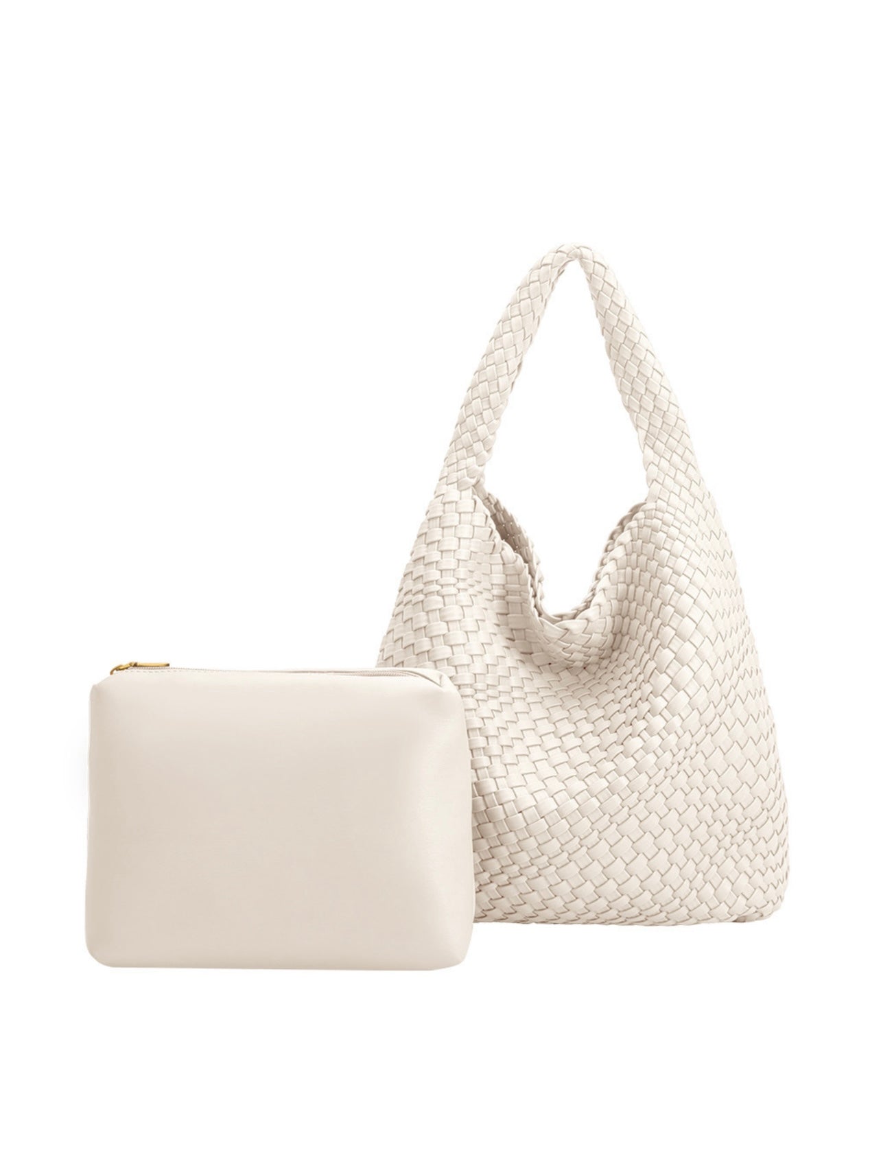 Vegan Woven Shoulder Bag - White