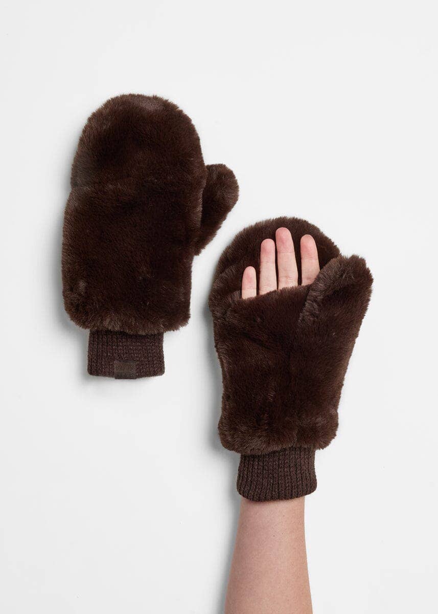 Faux-Fur Mittens - Chocolate