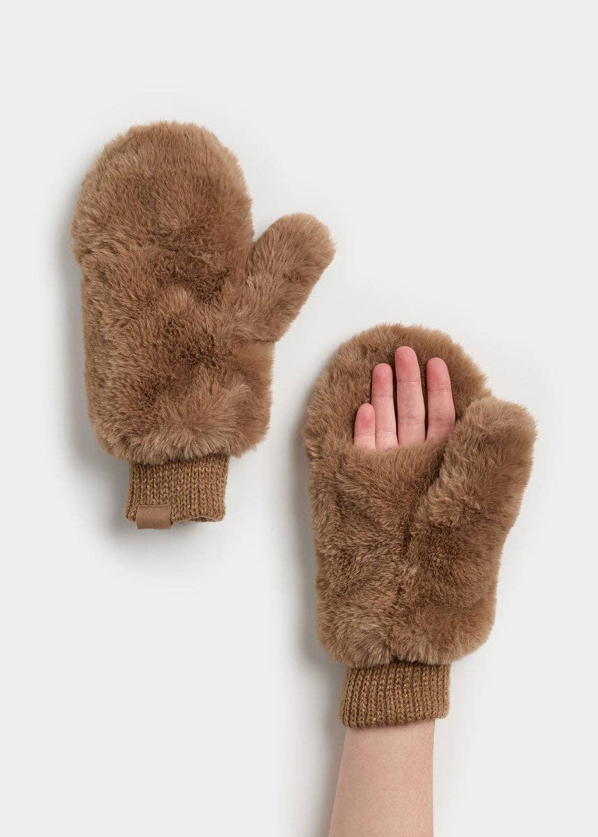 Faux-Fur Mittens - Taupe
