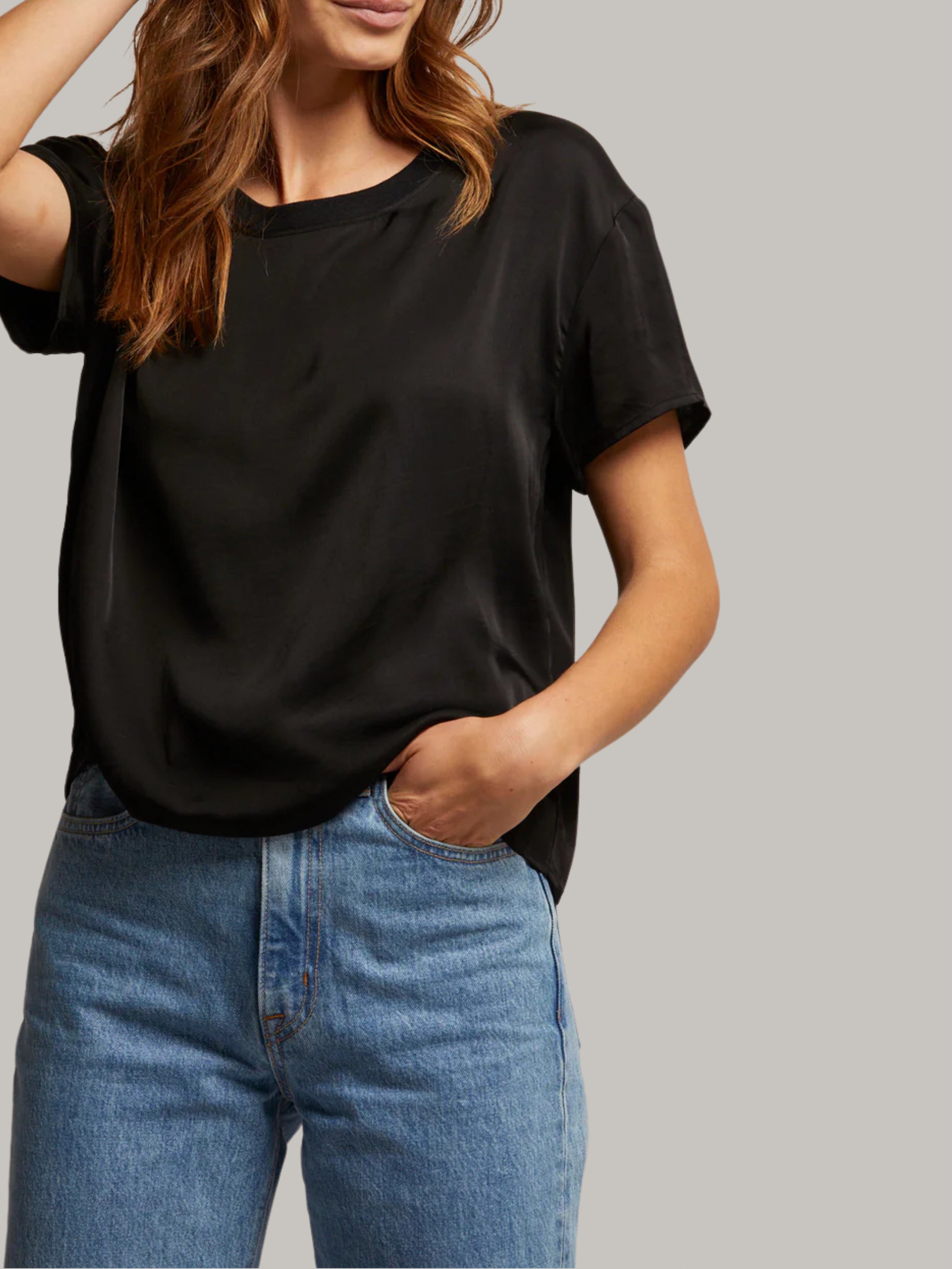 Satin Crew Tee - True Black