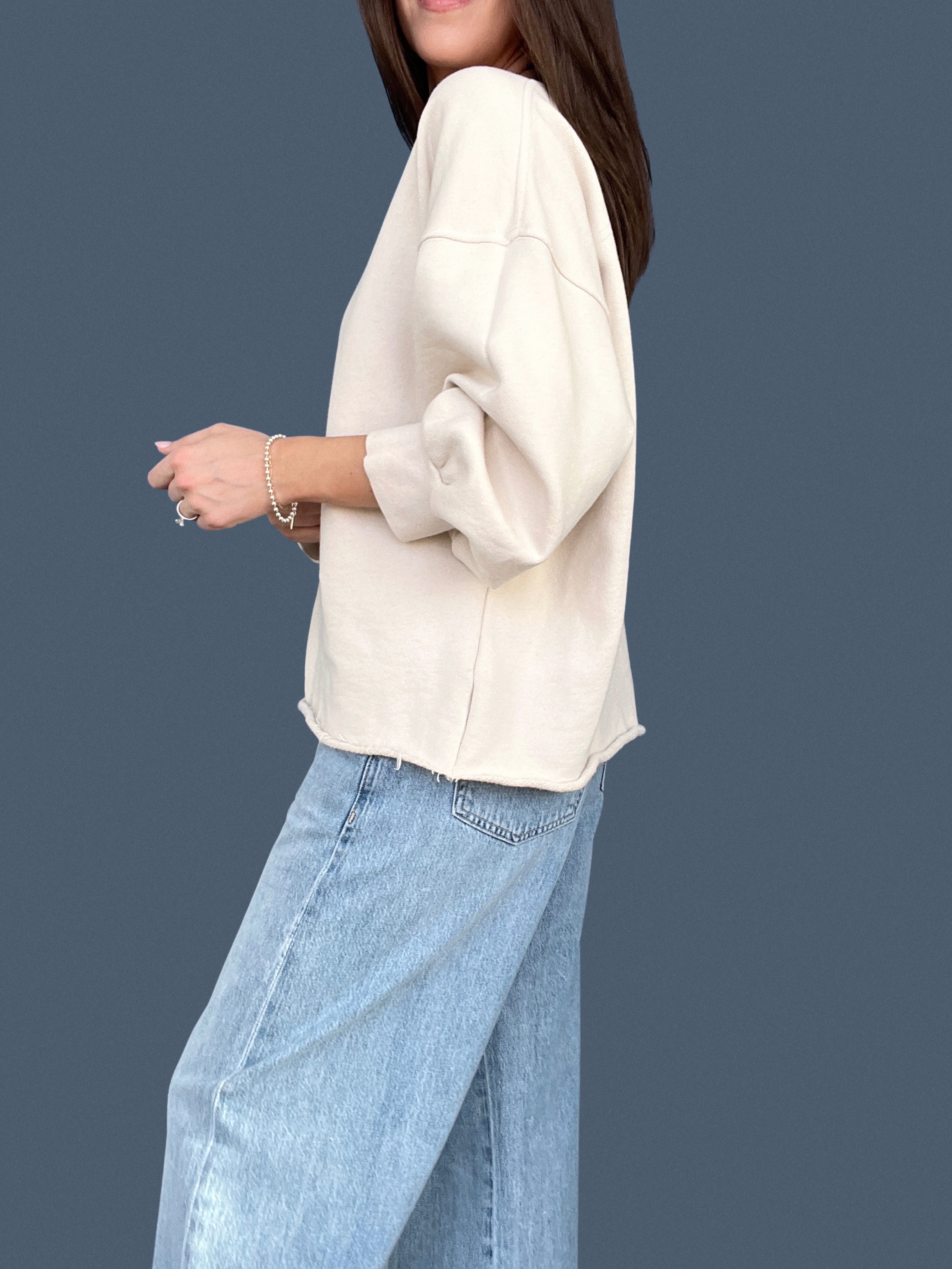 Bubble Sleeve Sweatshirt- Sugar