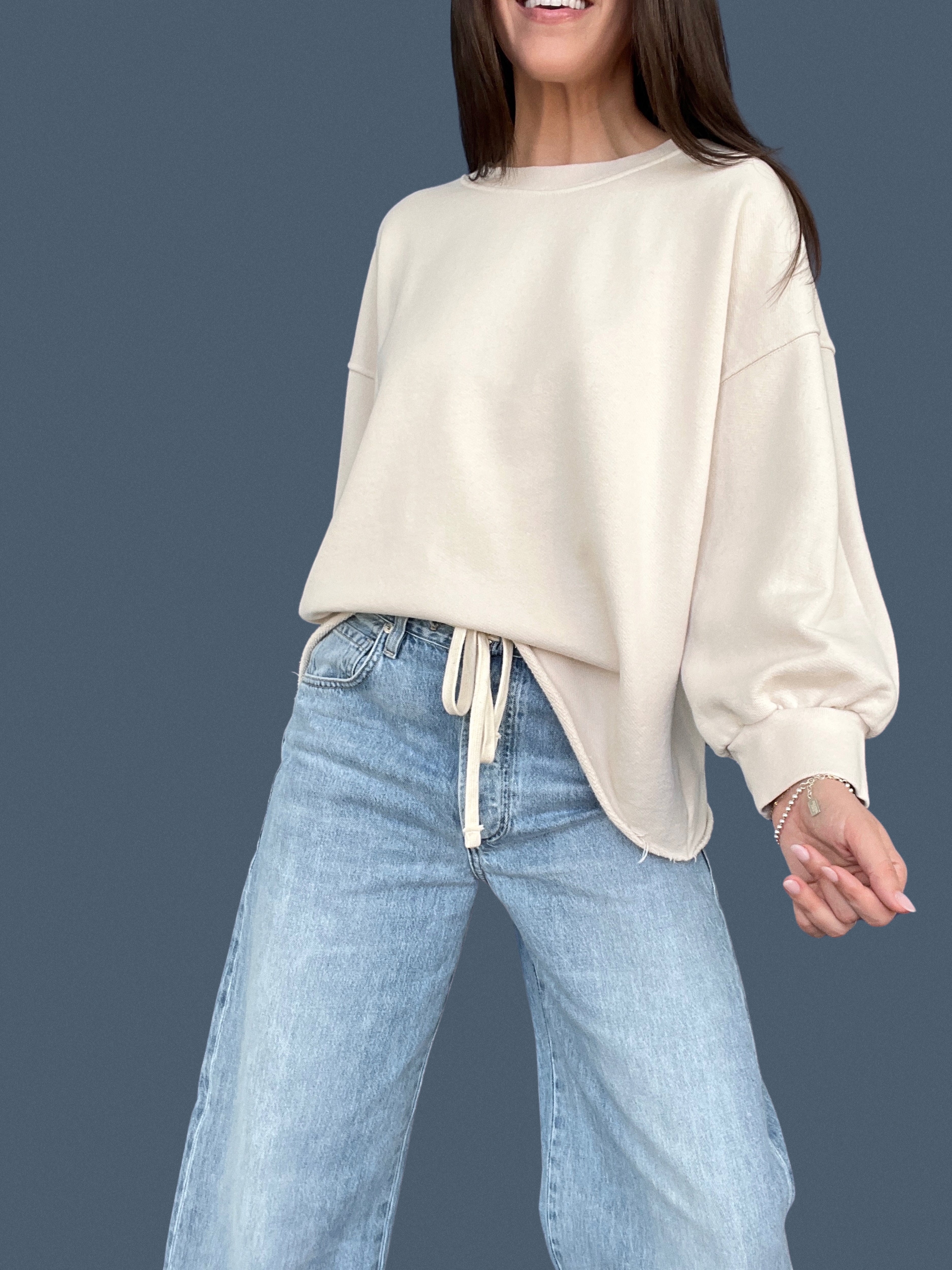 Bubble Sleeve Sweatshirt- Sugar