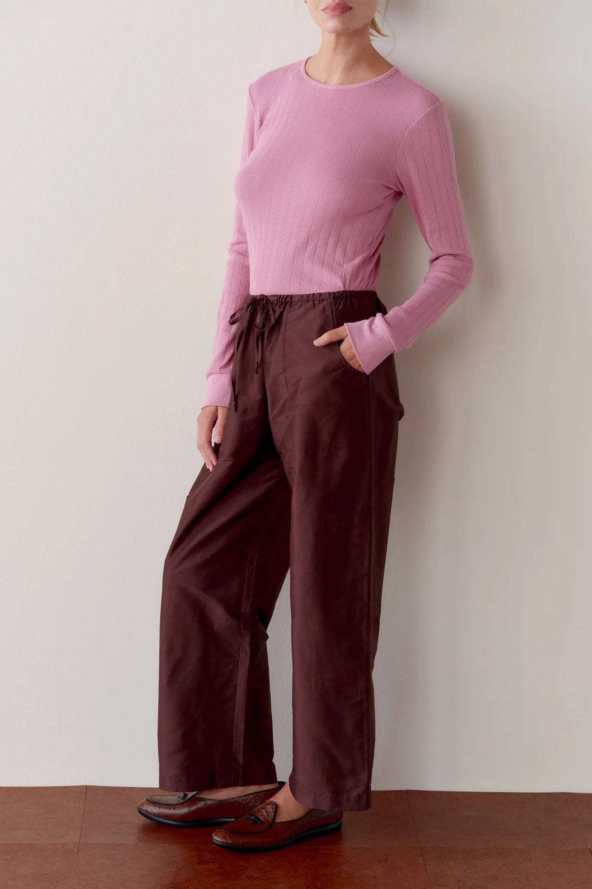 Silk Taffeta Cargo Pant - Espresso