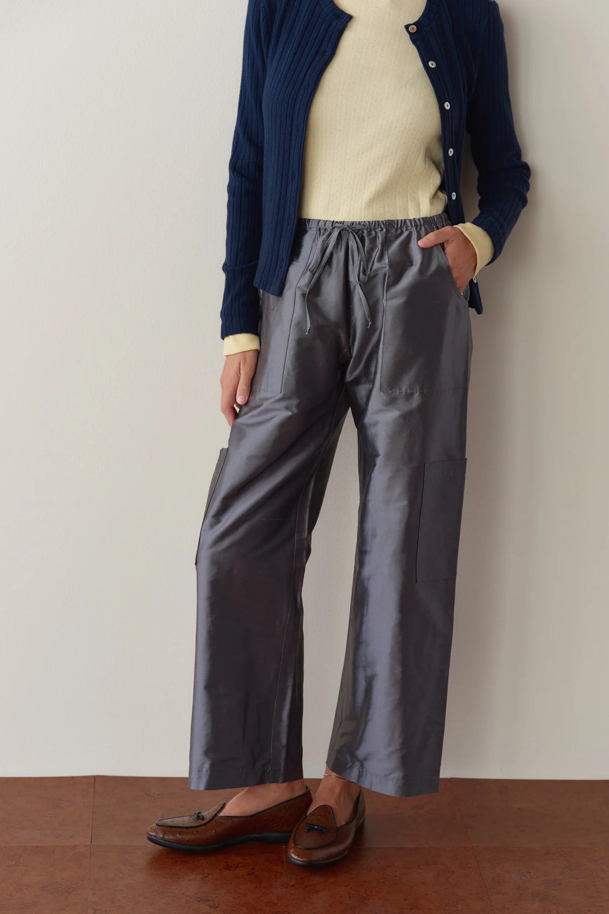 Silk Taffeta Cargo Pant - Pewter