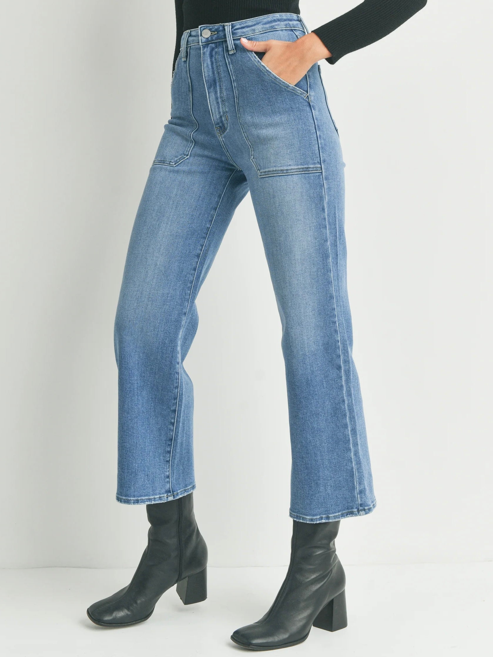 Patch Pocket Wide Leg Denim - Medium