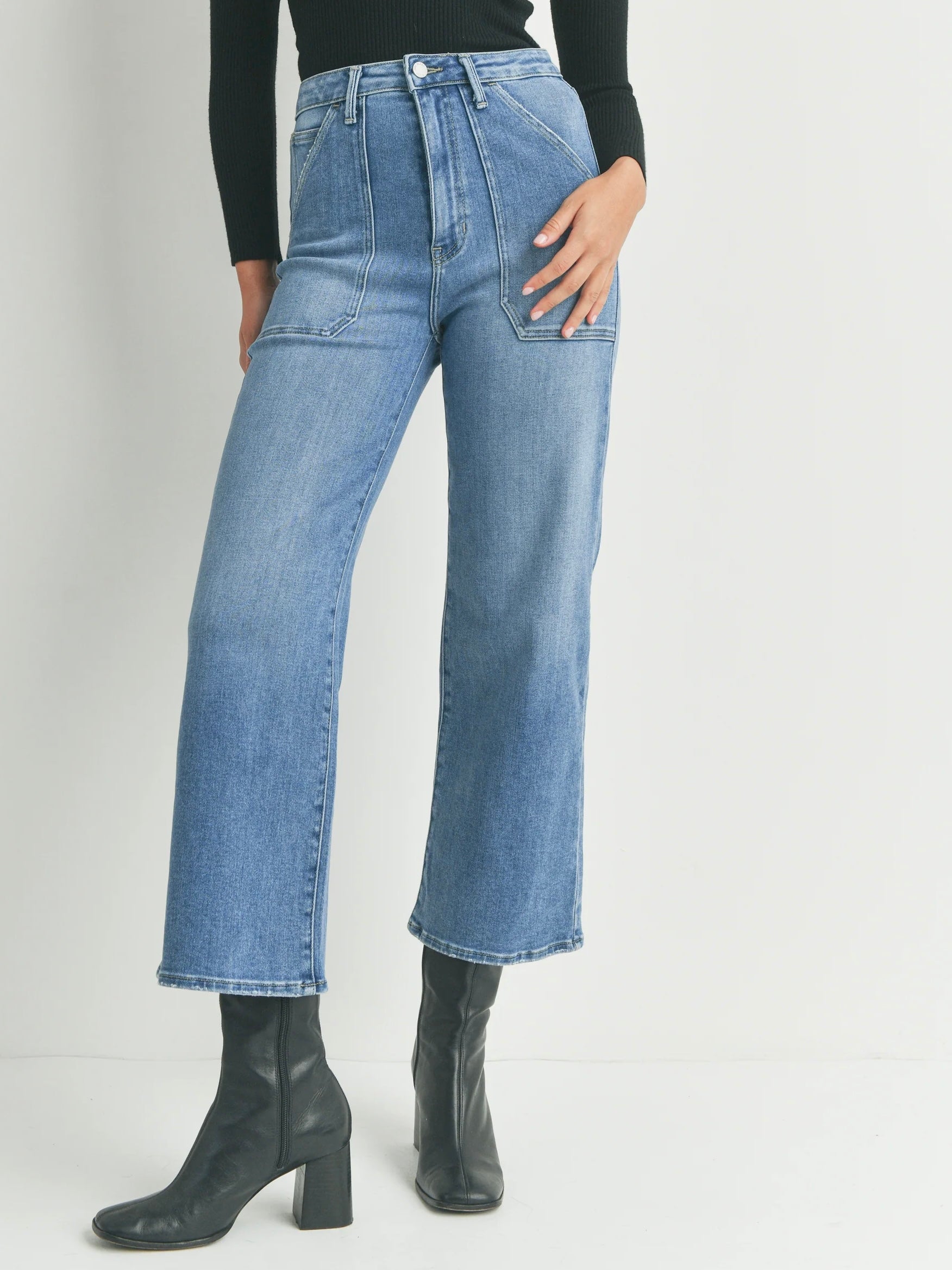 Patch Pocket Wide Leg Denim - Medium