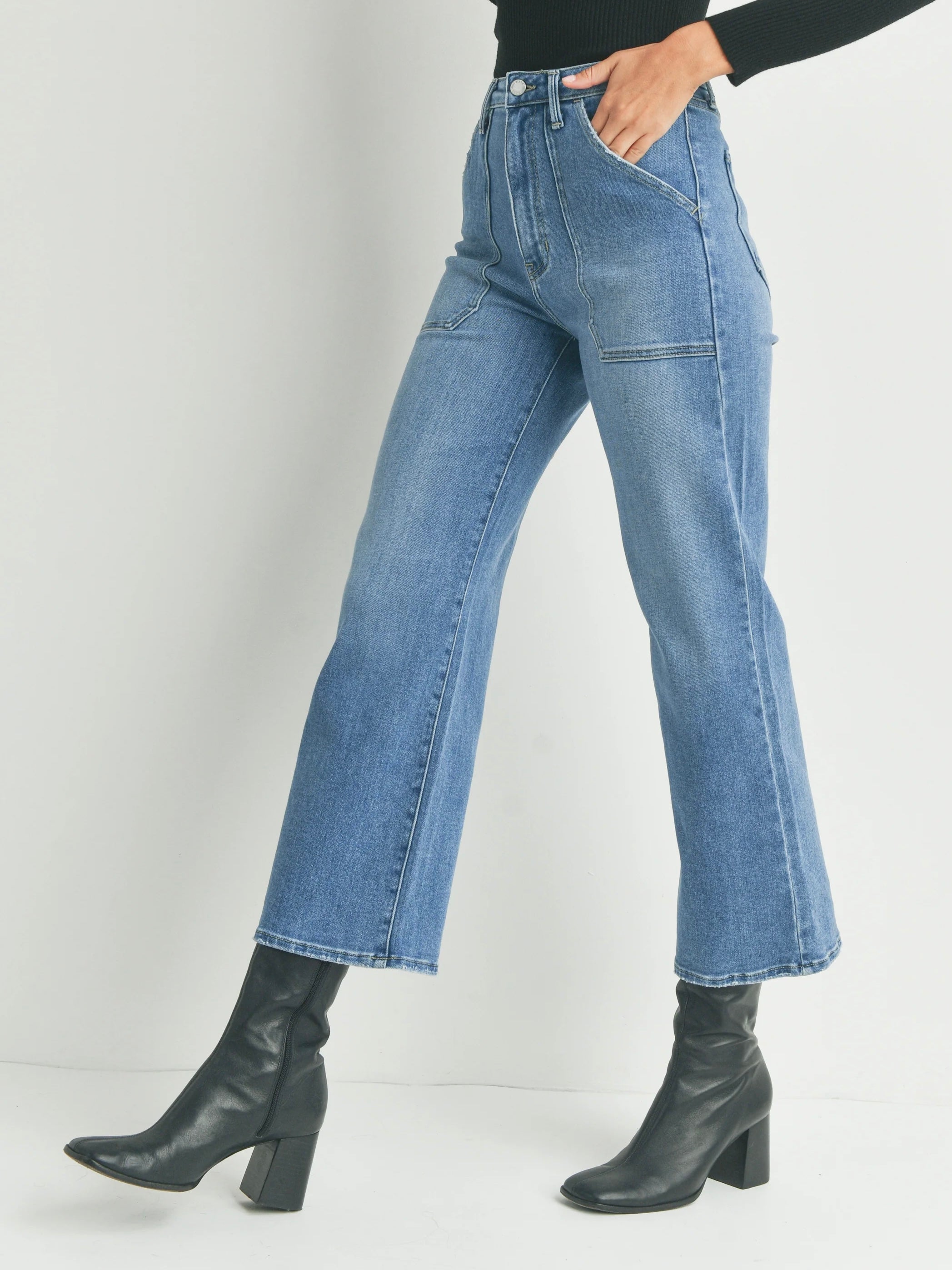 Patch Pocket Wide Leg Denim - Medium