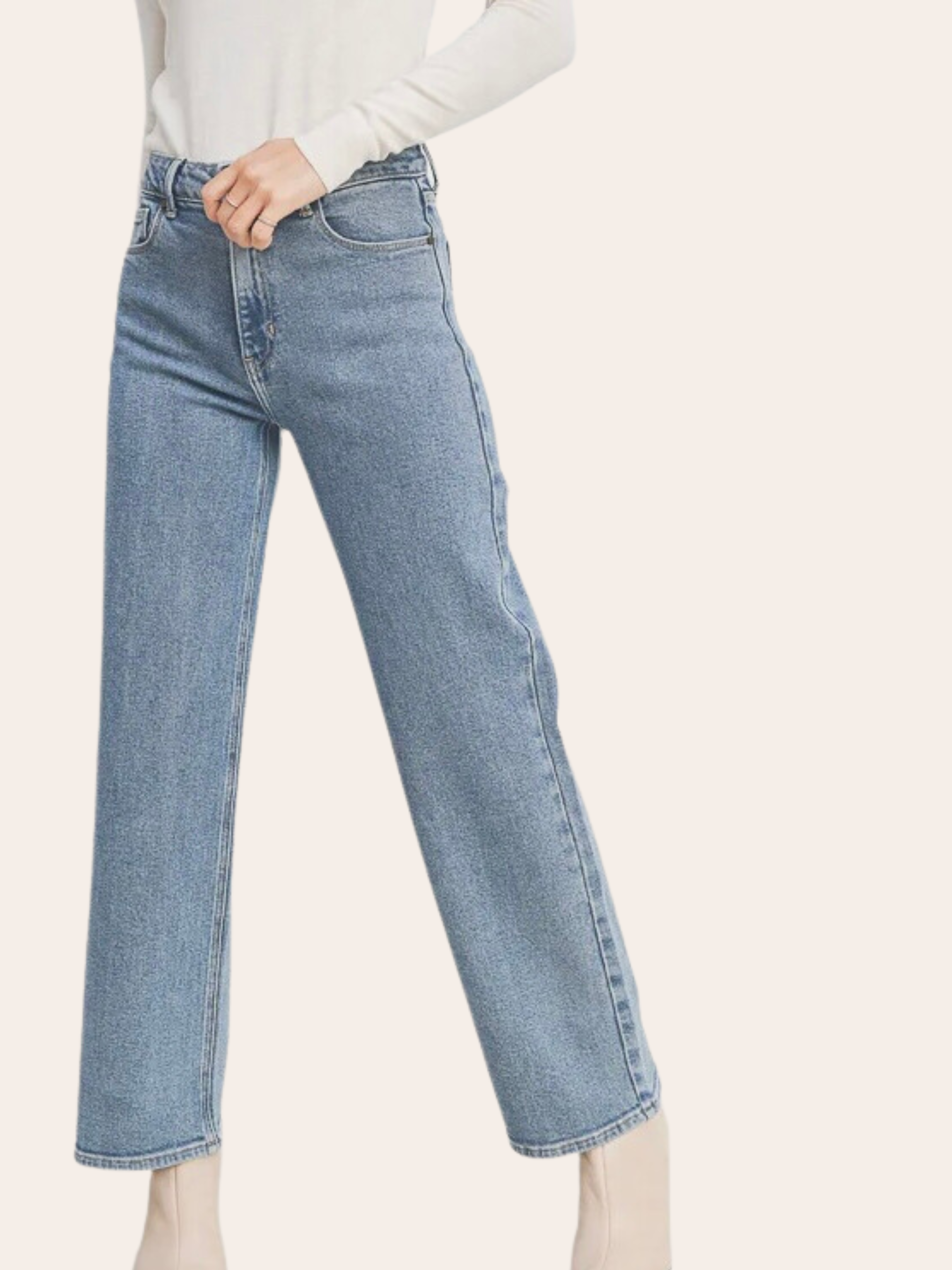 Full Length Straight Jeans - Light Wash