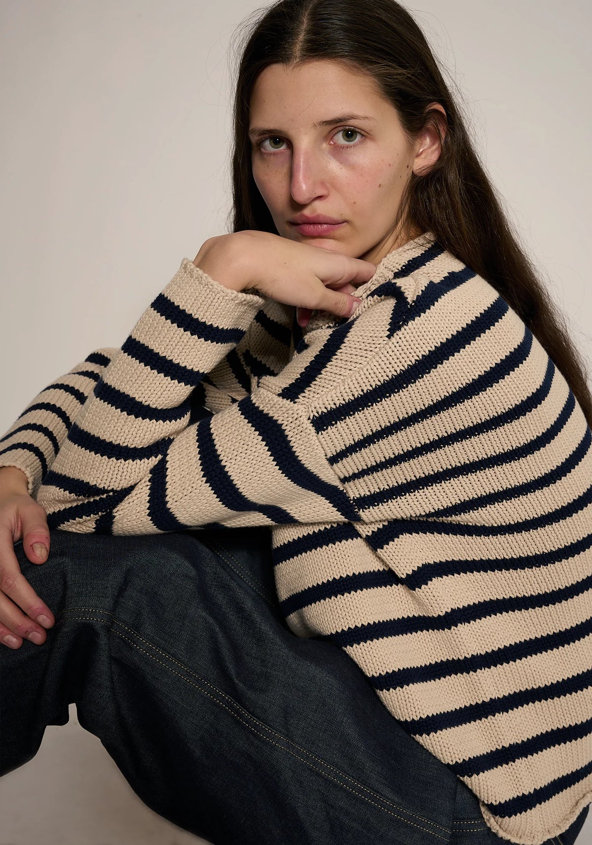 Lamis Sweater - Natural / Navy Stripe